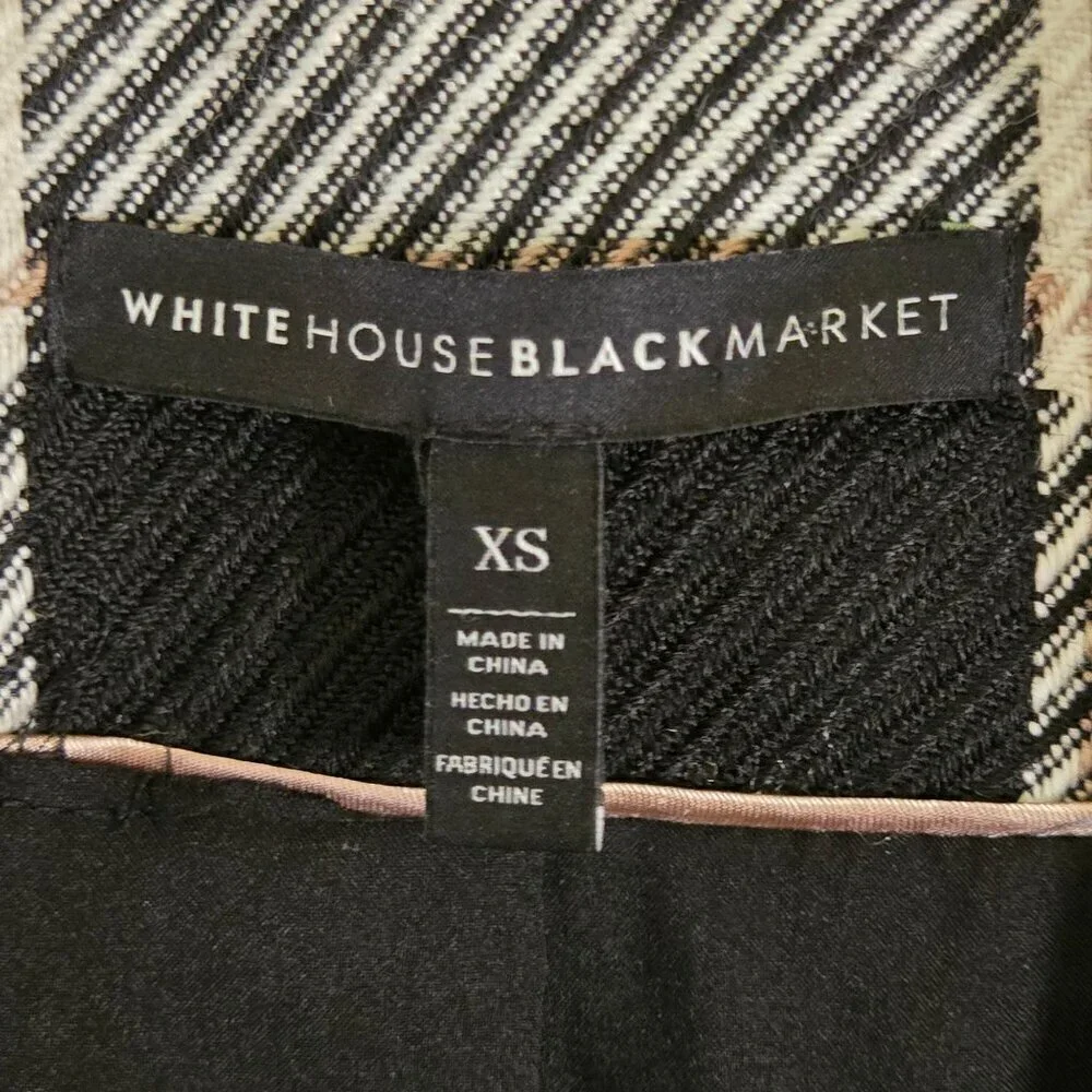 White House Black Market Plaid Zip-Up Black White Moto Jacket Size XS